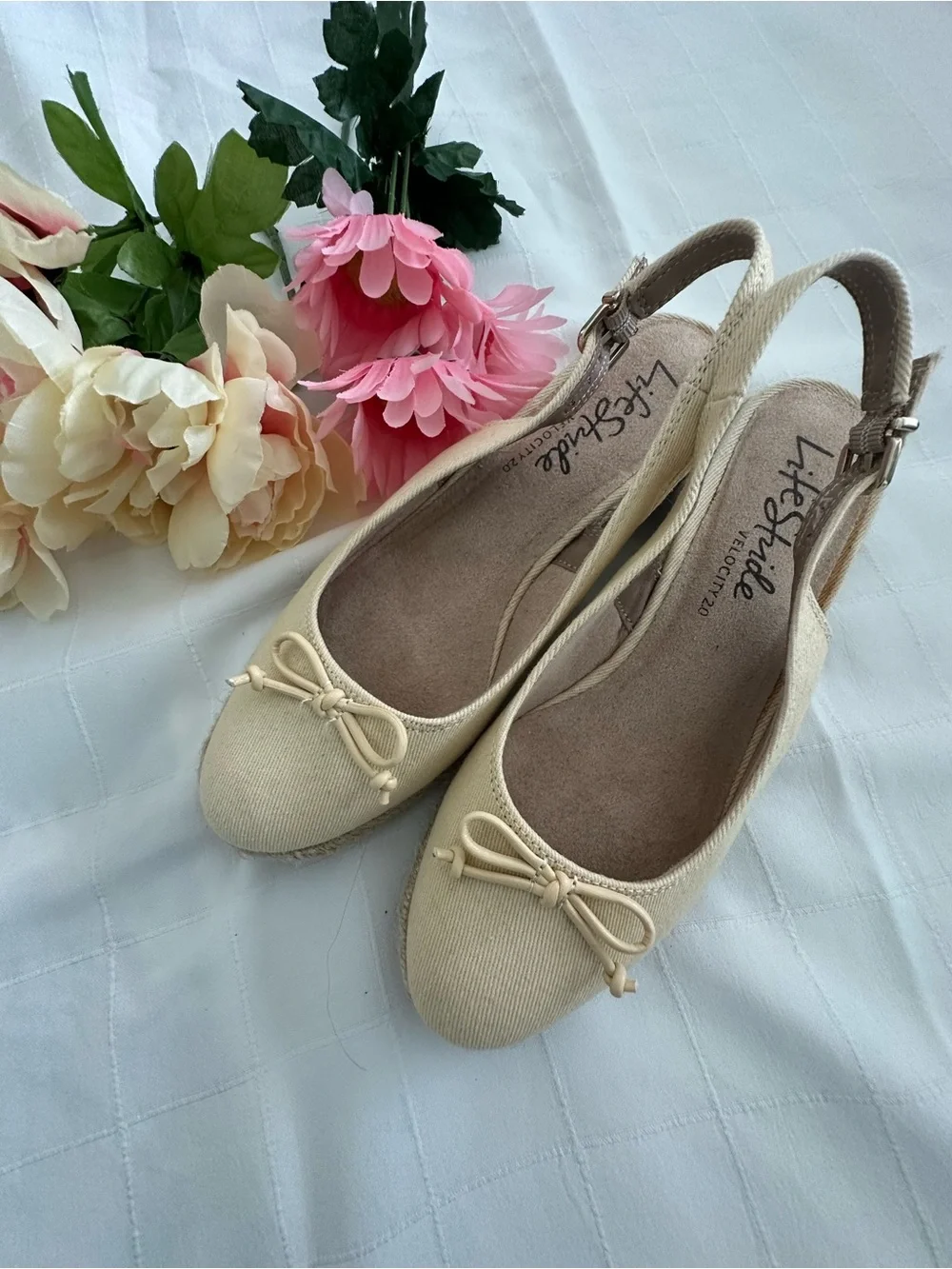 Life Stride Pale Yellow Slingback Espadrilles with Bow!